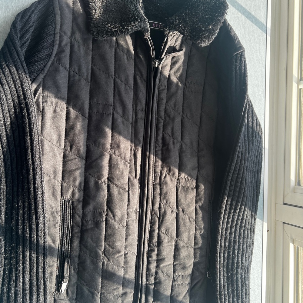 Black Quilted Jacket with Fur Collar